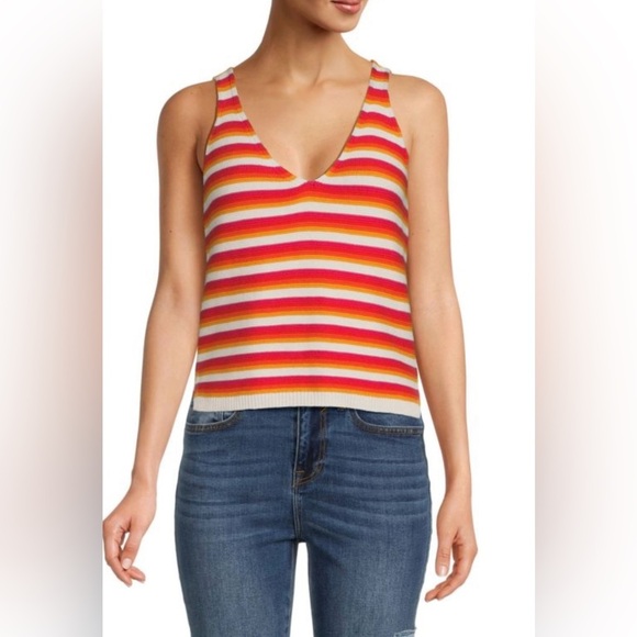 MARINE LAYER Finley Striped Tank Top, Large, Sunset Stripe, Summer Beach Comfy - Picture 1 of 8